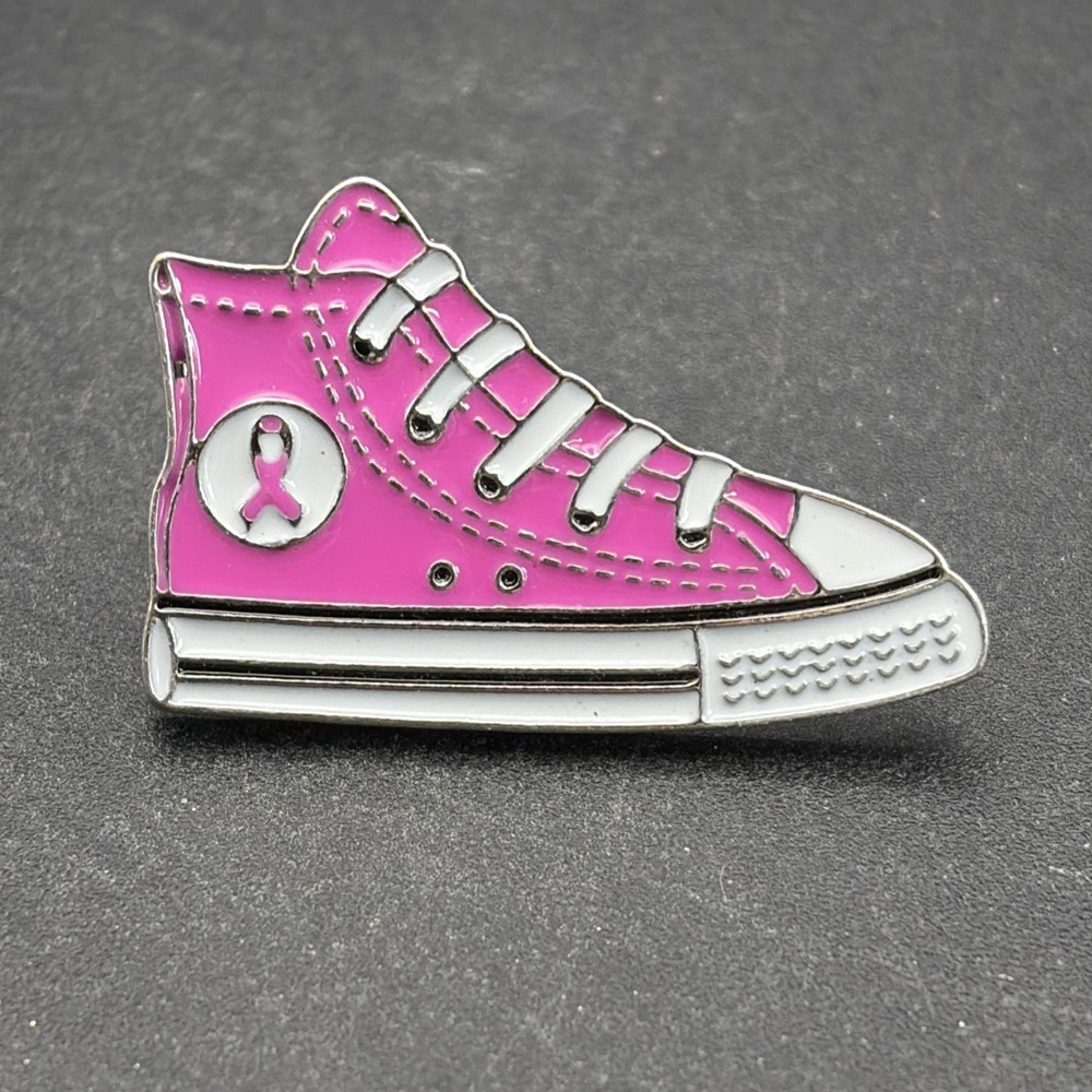 Breast Cancer Awareness Ribbon Pink Converse Sneaker Shoe Lapel Hat Pin